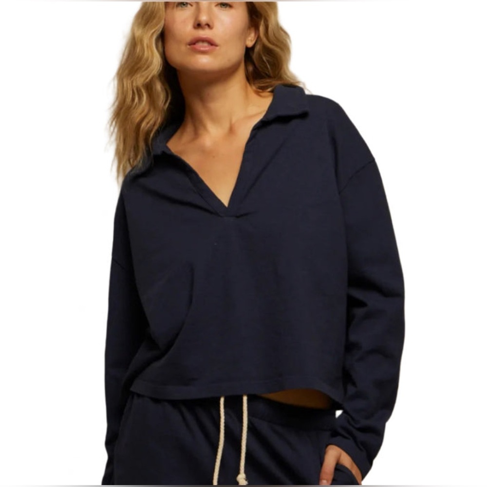 perfectwhitetee Navy Long Sleeve Polo Pullover